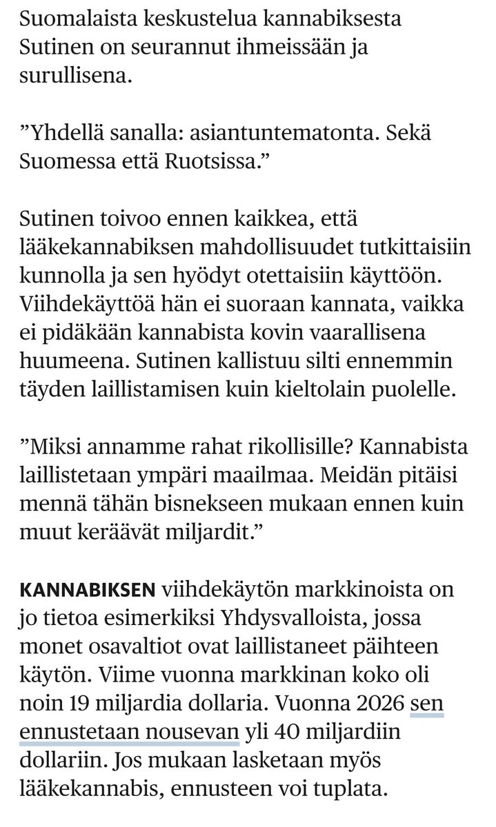 Miten olisi 500 miljoonaa verotuloja kannabiksesta?

<a href="/swheimo/">Sinuhe Wallinheimo</a> n sanoin: ”Eli mielestäsi tällaisia plus viidensadan miljoona veropuroja ei tarvitse kerätä? Selvä.”

#kaksoisstandardi #tiedepuolue <a href="/kokoomus/">Kokoomus</a>