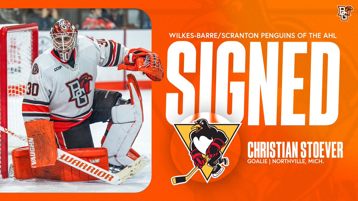 BGSUHKY's tweet photo. 𝙎𝙞𝙜𝙣𝙚𝙙  ✍️

Christian Stoever has signed an ATO contract with the AHL's Wilkes-Barre/Scranton Penguins 🏒🥅 

📰 https://t.co/pn28TlVBH0 https://t.co/TO46YxPZYX