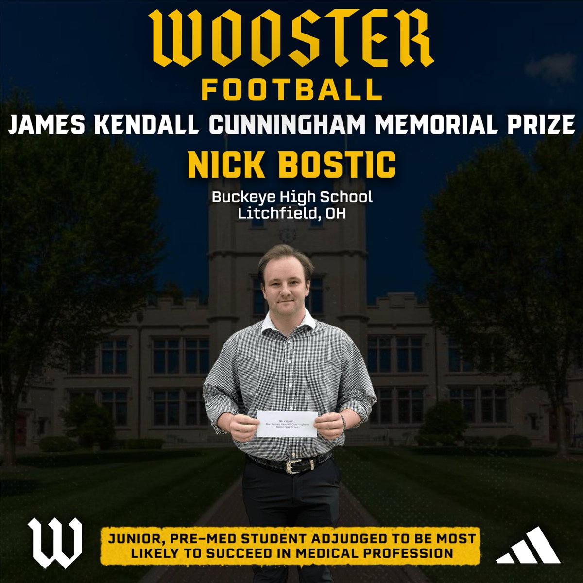 Shout out to Junior, Nick Bostic on being awarded the James Kendall Cunningham Memorial Prize! #KAIZEN #D3Football #AcademicExcellence