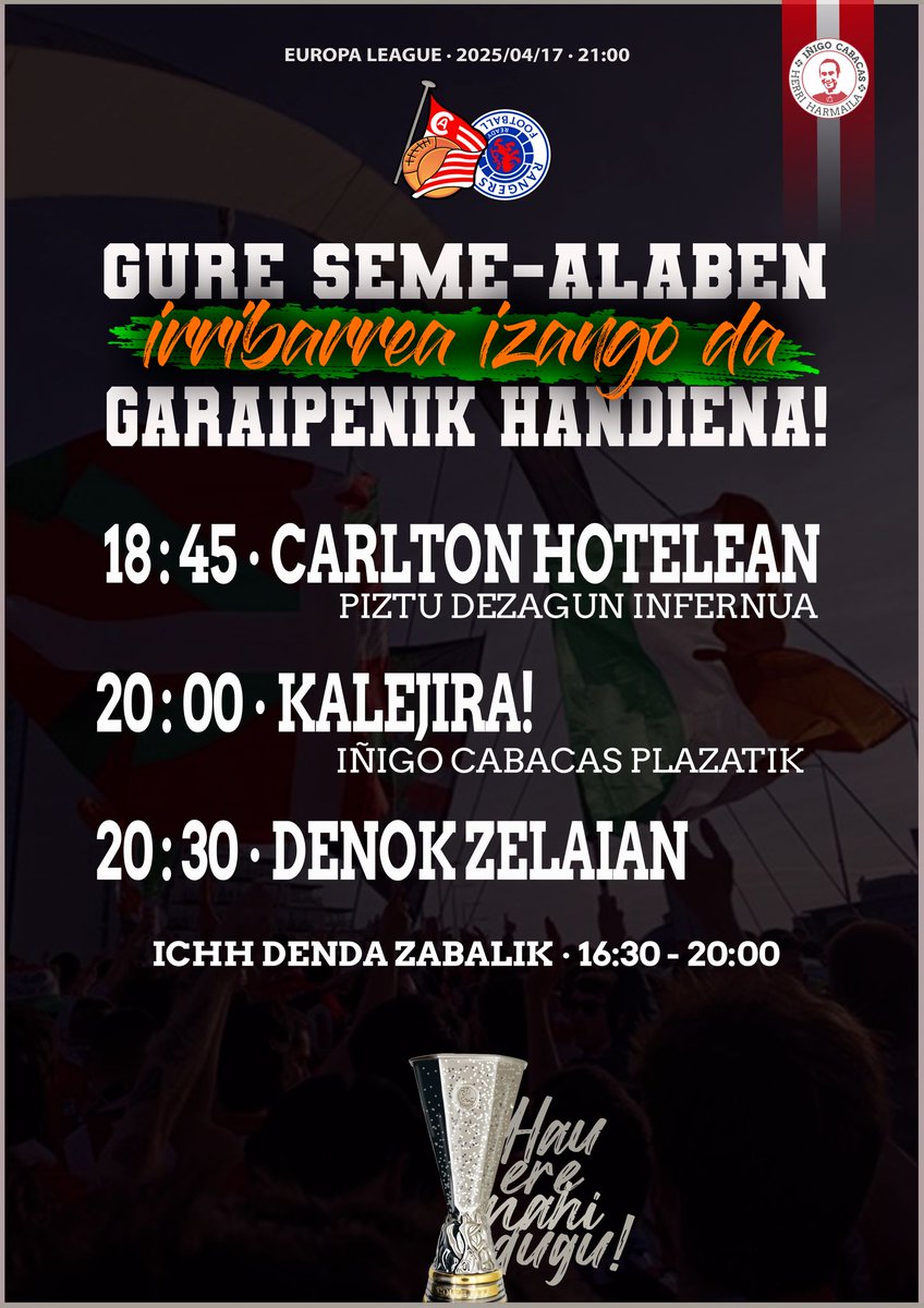 Osteguna egun handia...

🧨 18:45etan danok Moyuan

📢 20:00etan kalejira zelaira

🗣️ 20:30etatik aurrera zelaian eztarriak hautsi!

Hau ere nahi dugu!