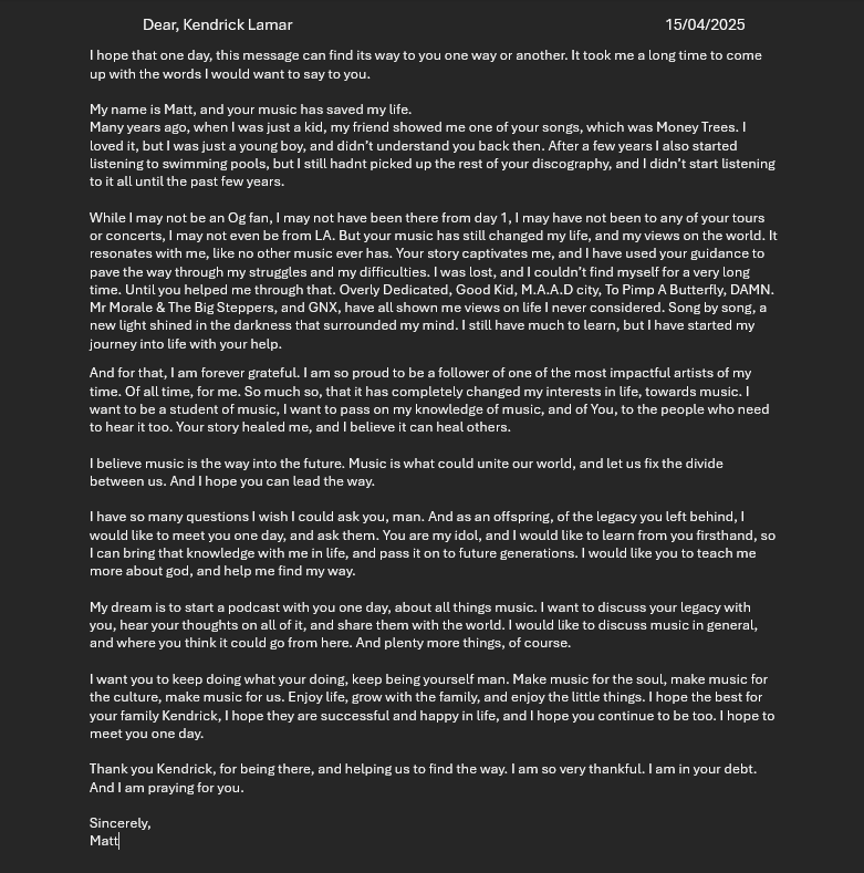 Dear Kendrick Lamar, (@DearKDot) / Posts / X