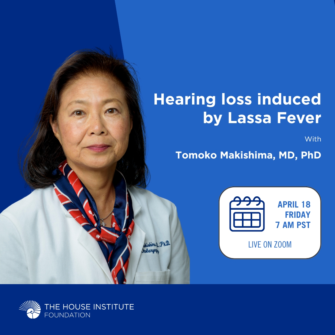 Join Dr. Tomoko Makishima on April 18 at 7:00 AM for an important presentation on"Hearing loss induced by Lassa Fever."  Click the link in the bio to join.