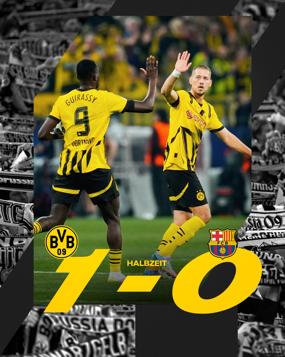 BVB's tweet photo. ⏸️ Der Weg ist noch weit, aber in diesem Stadion ist heute alles möglich: Borussia führt zur Pause. 

#UCL #BVBBarca https://t.co/6IB7qgn2hO