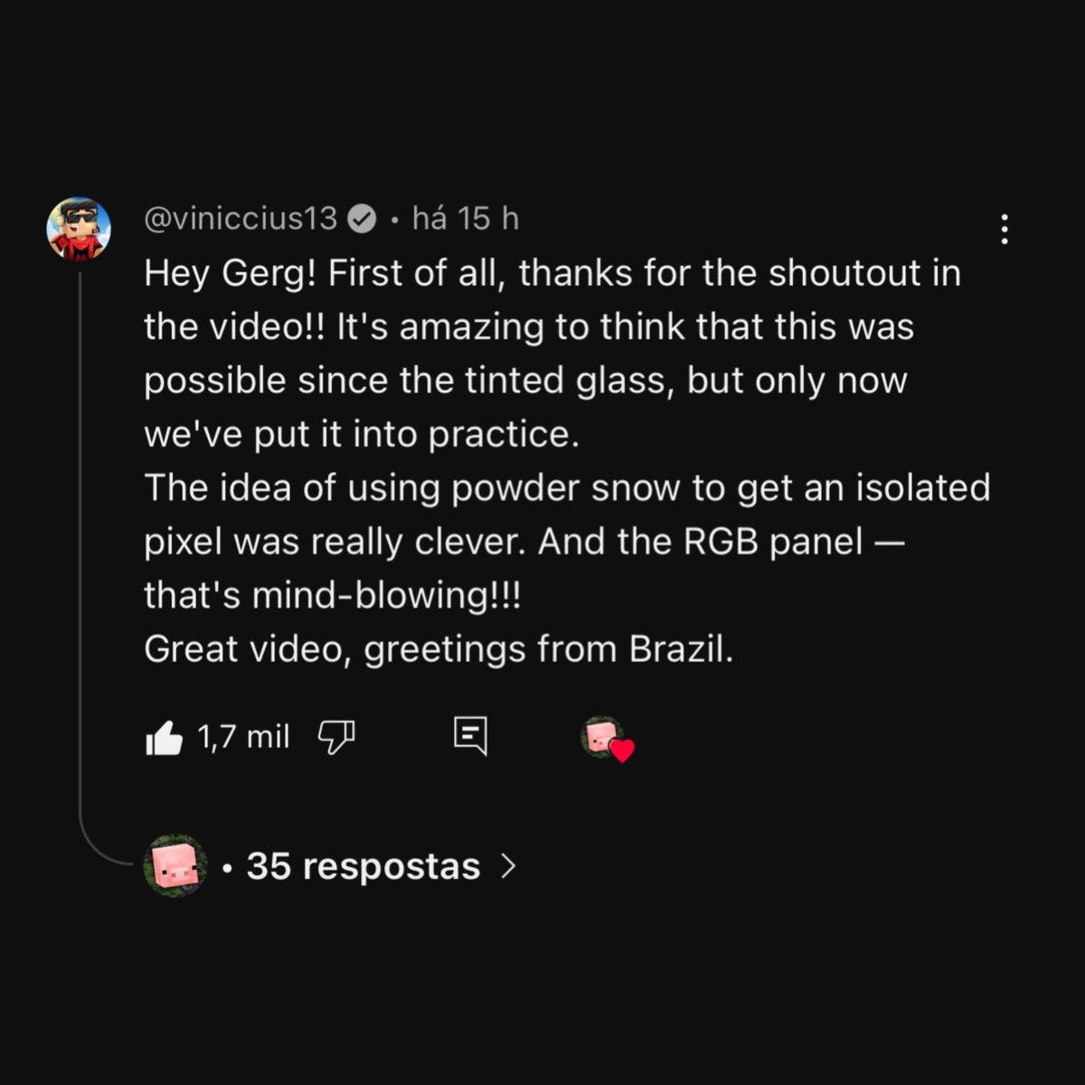 comunidademc's tweet photo. 🚨 O YouTuber Gerg publicou um vídeo citando o sistema RGB criado por Viniccius13 na Casa Automática.

No vídeo, ele sugere usar neve fofa para isolar os pixels, ideia que surpreendeu o próprio Viniccius. https://t.co/QZz4LSa087