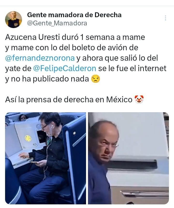 Oigan sí, como que <a href="/azucenau/">Azucena Uresti</a> anda muy calladita con lo del Yate de <a href="/FelipeCalderon/">Felipe Calderón 🇲🇽🇺🇦</a> 🤐