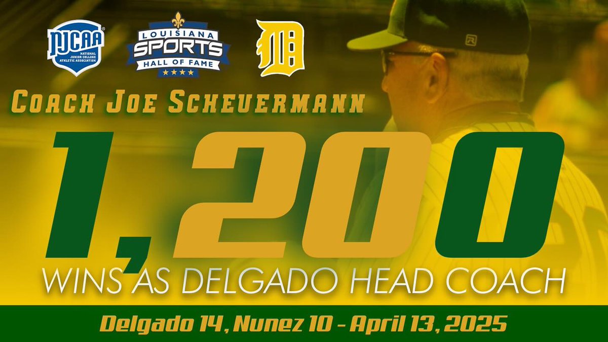 LaSportsHall's tweet image. 1,200 wins on his late father’s birthday—what a full-circle moment for 2025 LSHOF inductee Joe Scheuermann. 💫 He’s led the Delgado program his father, Rags, started over 50 years ago. Celebrate his legacy this June! 🎟️ lasportshall.com 

#LSHOF #delgadobaseball