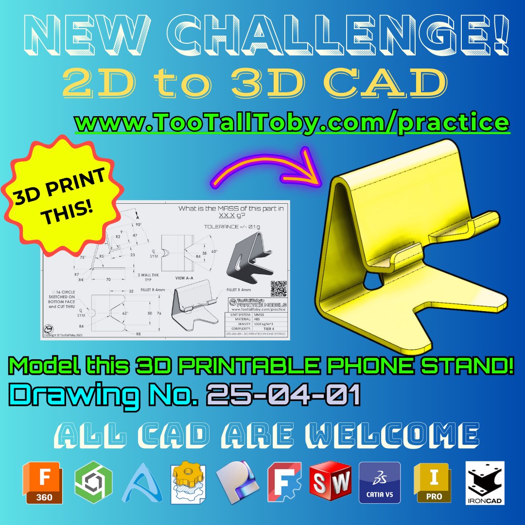 TooTallToby's tweet photo. 3D MODEL and 3D PRINT this PART!! https://t.co/2GWRMu4h2Z
Sign up for FREE at https://t.co/CqEOUREXRw and search for challenge number 25-04-01 to access this free 2D to 3D Challenge using ANY 3D CAD system!
#3dcad #3dprinting #gamification #tootalltoby #PracticeModels https://t.co/3tNPYfcokZ