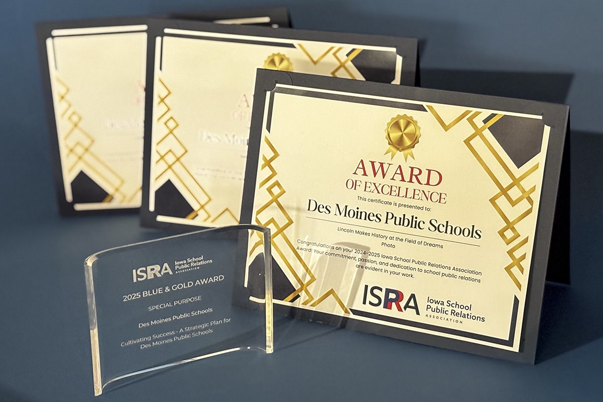 DMschools's tweet photo. Congratulations to our Communications team for earning 8 awards for excellence, and a Blue &amp; Gold Award - a perfect score - at the recent statewide ISPRA Awards! Follow the link to see the award-winning entries. https://t.co/fWfVnsXn2u https://t.co/rsTiIwcptN