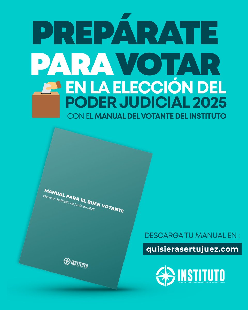 📘 Prepárate para votar en la elección del Poder Judicial 2025 con el Manual del Votante. 
Infórmate hoy para decidir mejor mañana.
🔗 Descárgalo GRATIS en: quisierasertujuez.com
