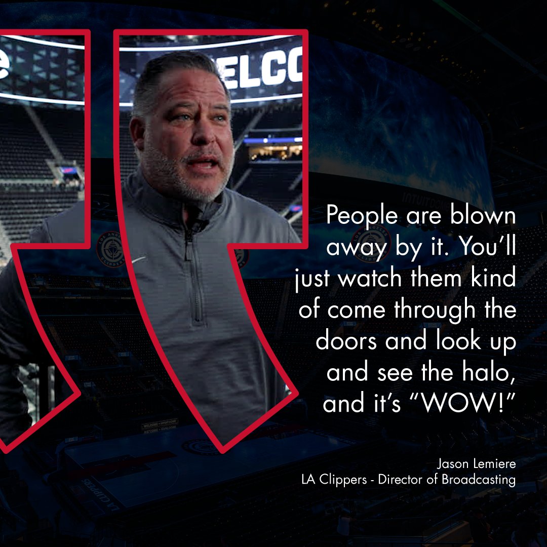 Daktronics's tweet photo. We're only a couple of days away from releasing "Creating The Halo!" Get comfortable on Thursday to watch this 11-minute documentary video all about the Halo at the @IntuitDome for the @LAClippers. #DakPro #RoadToIntuit #ClipperNation https://t.co/0l2zM08enY