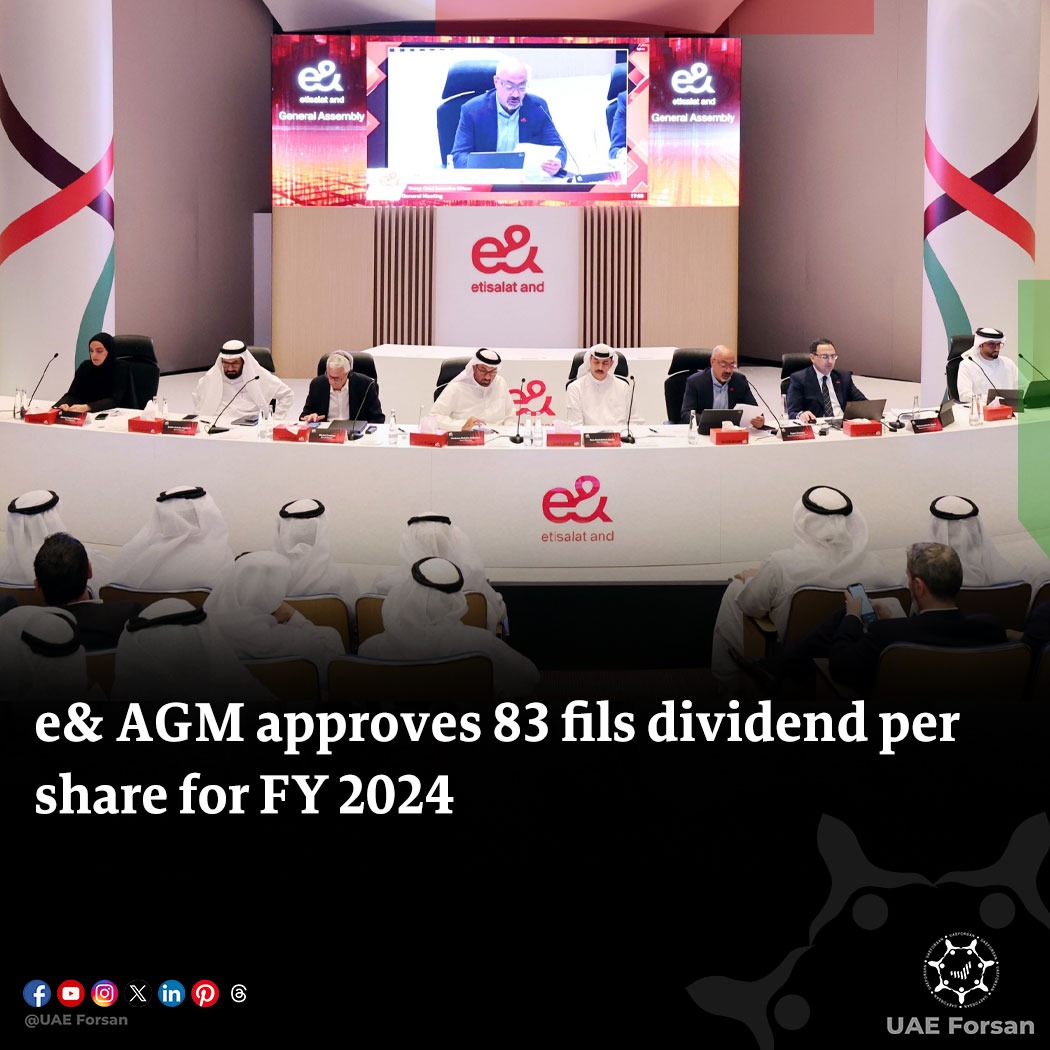UAE_Forsan's tweet photo. e&amp; held its Annual General Meeting (AGM) today, where shareholders reviewed the Group’s 2024 performance and reaffirmed their confidence in its transformation into a leading global technology group
#eAnd #GoForMore
@eAndUAE 
@eAndGroup https://t.co/ZYOQP3xvks