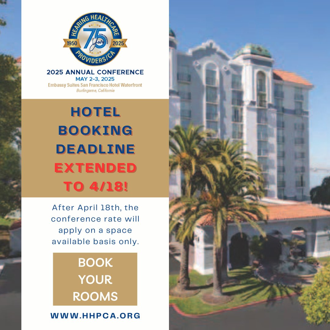 HOTEL ROOM RESERVATION DEADLINE EXTENDED TO APRIL 18, 2025
After 4/18, the conference rate will apply on a space available basis only. Secure your room reservations at a great rate now! hhpca.org/events/2025-co… #HHPCA #HHP2025