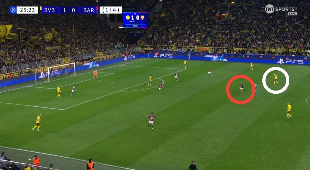 JackRthythm's tweet image. Dortmund walitumia udhaifu wa high pressing ya Barca upande wa
(1) Kushoto
— Gerrard Martin kua njia panda au umbali mkubwa baina ya Gerrard na RB "kupanda juu", hii ilimfanya beki wa kulia wa Dort kua free. 
(2) kati
— Gavi kua njia panda ilimfanya Groß kua free kuendeleza mpira