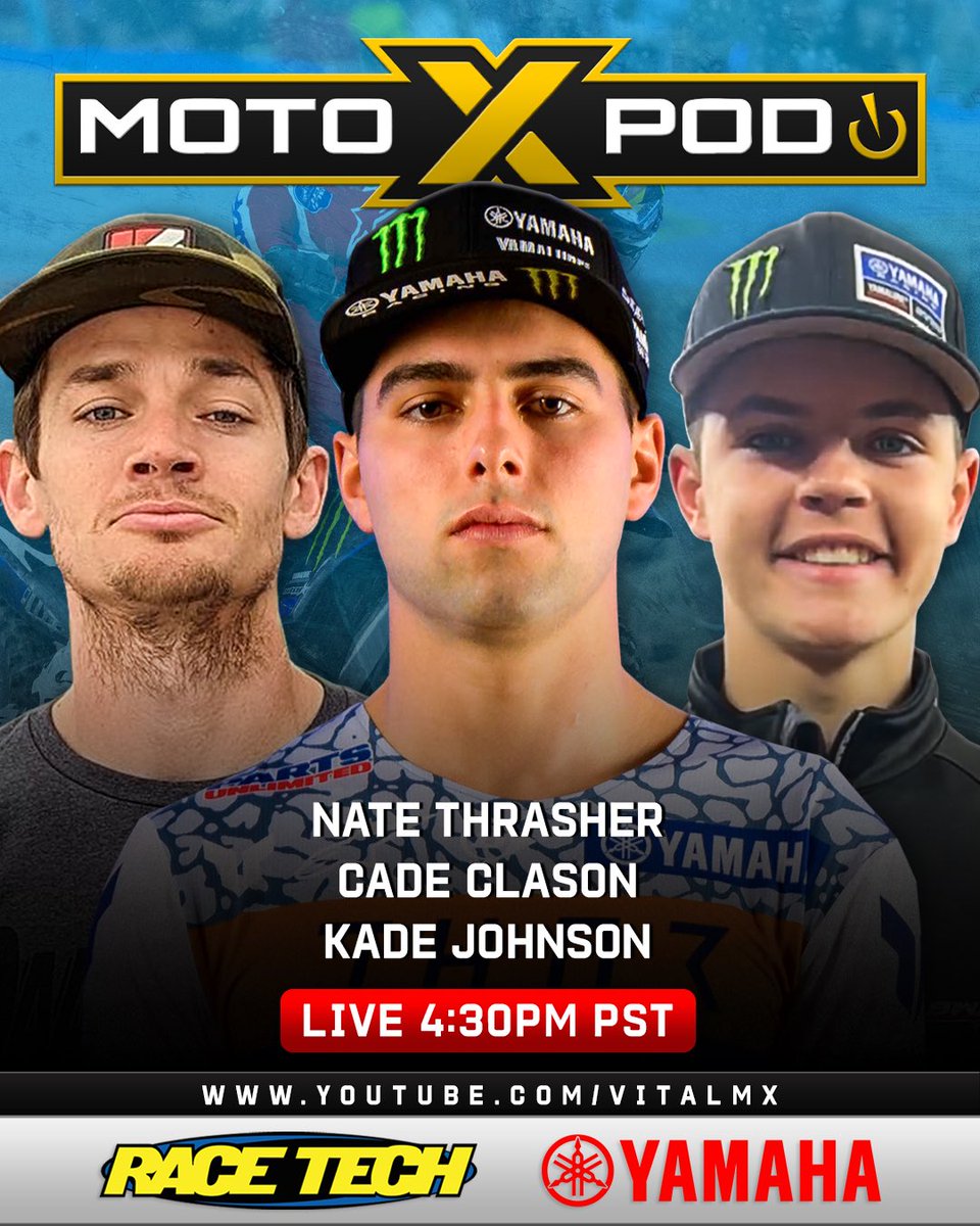 MOTOXP0D's tweet image. Tonight we have @natethrasher428 @cadeclason52 & Kade Johnson live at 430Pac/730Eastern on the Vitalmx YouTube channel. Thnx @racetechsuspen @YamahaRacingcom
@xbrandgoggles @fxrmoto @guts_racing_inc @Evanscooling @proxracingparts @tboltusa @etsracingfuels