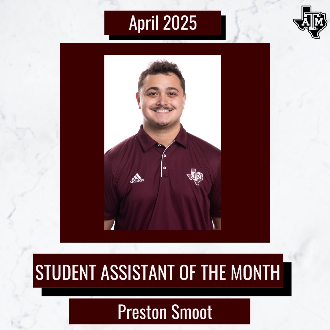 AggieFacilities's tweet image. Congratulations to our April student assistant of the month, Preston Smoot! Thank you for all your hard work and leadership on our student assistant staff. #GigEm 👍🏻