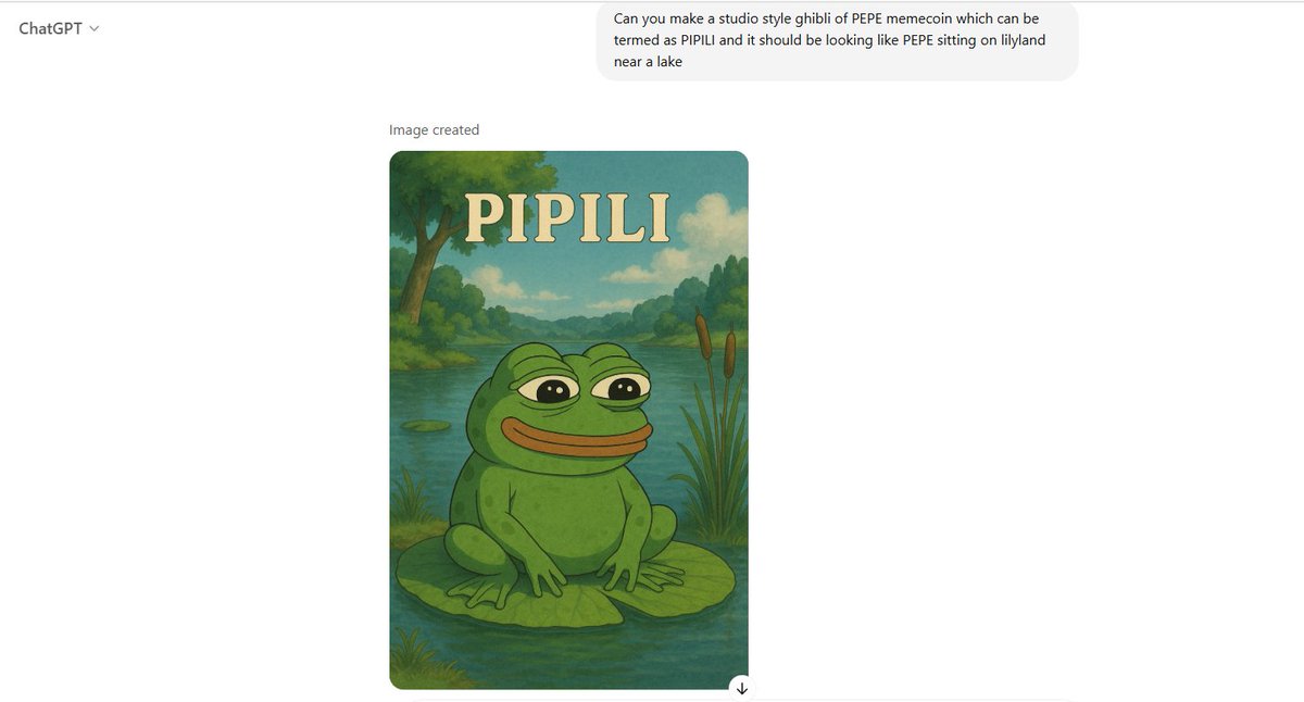 AshKhr_Crypto's tweet image. I asked #CHATGPT to create Ghibli styled PEPE which can be termed as #PIPILI 

and this is what chatgpt came up with 😍