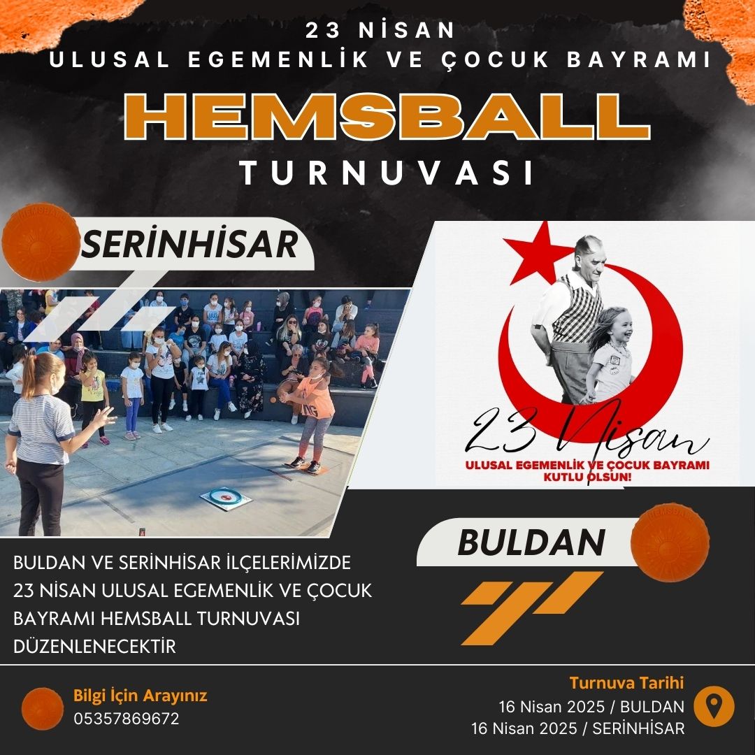 Bütün çocuklar gülsün diye Serinhisar ve Buldan ilçelerimizde 16 Nisan 2025'te 23 Nisan Ulusal Egemenlik ve Çocuk Bayramı Hemsball Turnuvası düzenlenecektir. 

#hemsball #denizli #spor #23nisan #23nisanulusalegemenlikvecocukbayramı <a href="/Hemsball/">Hemsball</a> <a href="/tgosbfed/">Türkiye Gelişmekte Olan Spor Branşları Federasyonu</a> <a href="/OA_BAK/">Dr. Osman Aşkın Bak</a> <a href="/gencliksporbak/">Gençlik ve Spor Bakanlığı 🇹🇷</a>