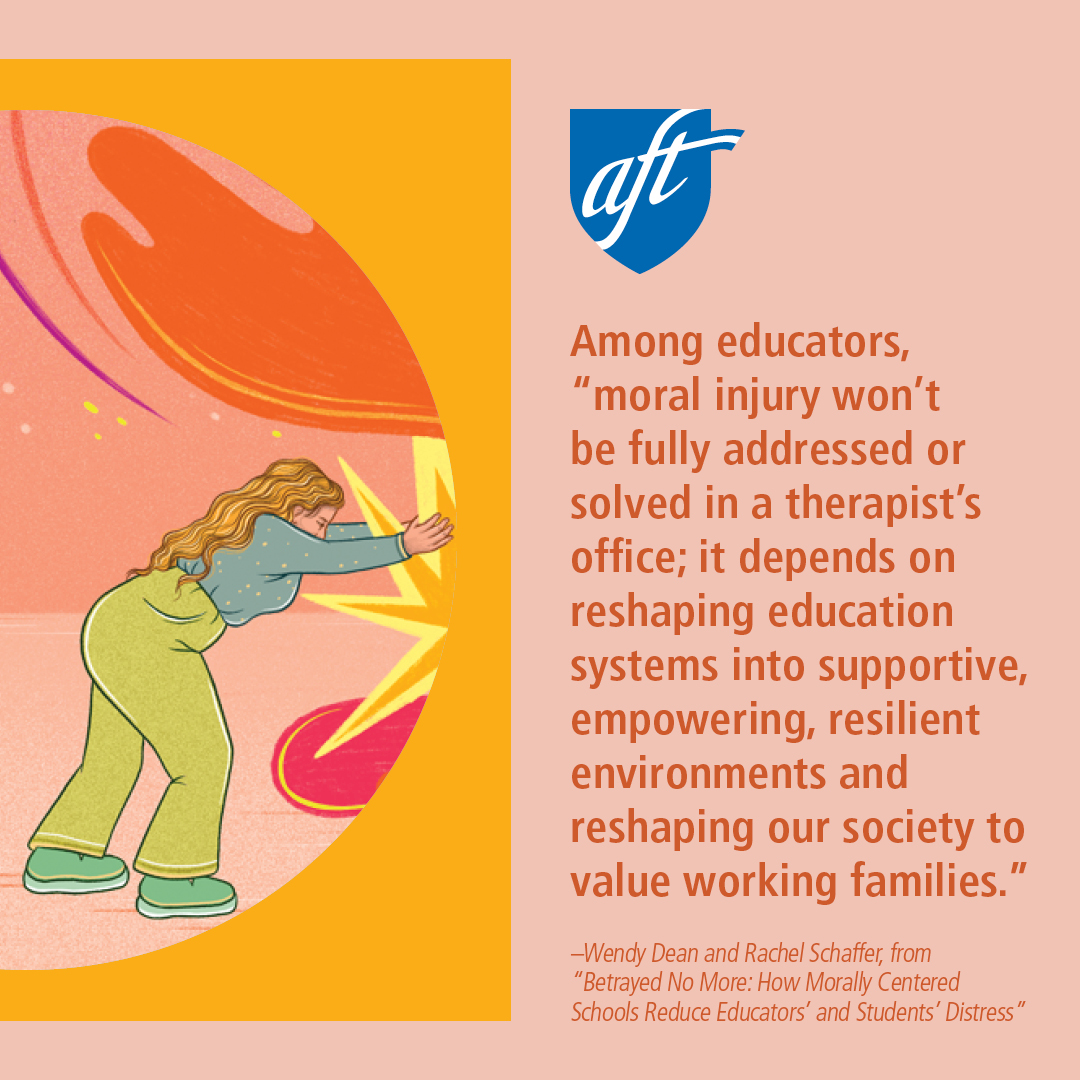 AFT (@aftunion) on Twitter photo In education, moral injury stems from broken trust, values conflicts & unresolved miscommunicationsâlike devoting time to test prep instead of joyful learning. <a href="/WDeanMD/">Wendy Dean</a> & Rachel Schaffer explain in the new #AmericanEducator: aft.org/ae/spring2025/⊠In education, moral injury stems from broken trust, values conflicts & unresolved miscommunicationsâlike devoting time to test prep instead of joyful learning. <a href="/WDeanMD/">Wendy Dean</a> & Rachel Schaffer explain in the new #AmericanEducator: aft.org/ae/spring2025/âŠ
