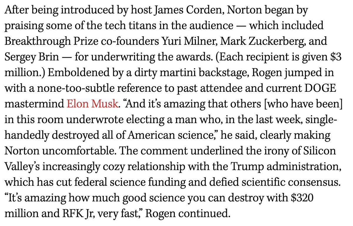 Dan Diamond (@ddiamond) on Twitter photo Seth Rogen's criticism of Elon Musk and other Silicon Valley figures, which was cut from the Breakthrough Prize video, per <a href="/THR/">The Hollywood Reporter</a>. Seth Rogen's criticism of Elon Musk and other Silicon Valley figures, which was cut from the Breakthrough Prize video, per <a href="/THR/">The Hollywood Reporter</a>.