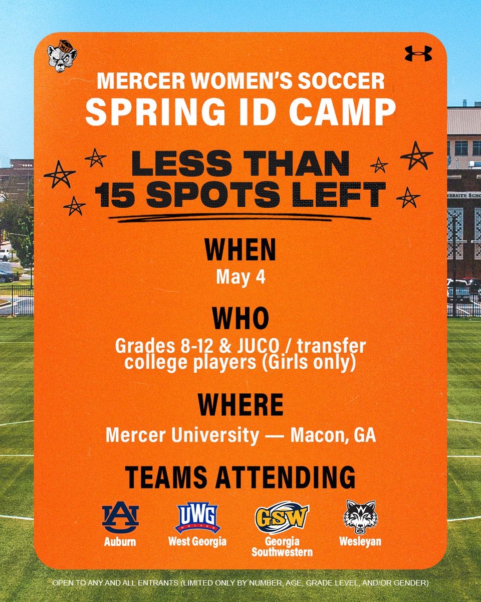 There are less than 15 spots remaining for our upcoming Spring ID Camp! 🐻⚽️

This is a great opportunity to receive collegiate training experience. Visit the link below to secure your spot!

🔗: teescamps.com

#MercerSoccer | #RoarTogether