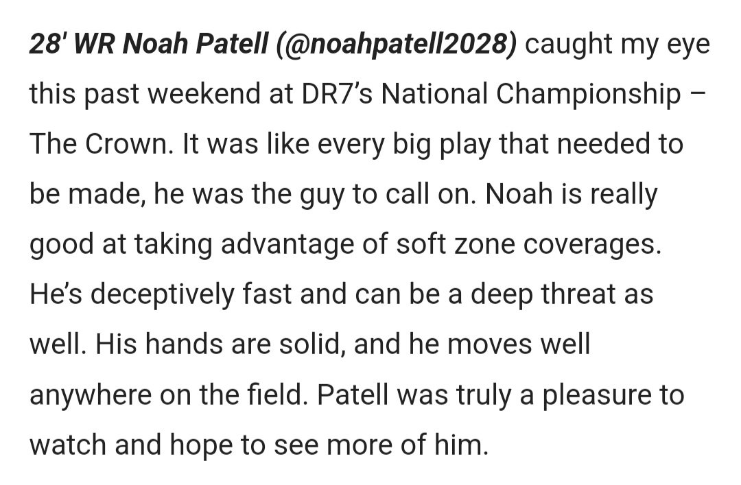 Noah Patell (@noahpatell2028) on Twitter photo HUGE TY to <a href="/PreWarWesley/">Coach Buckets</a> for the write up! God is good! ❤️
.@claybocoach
.@thetoolspa
.@qwikcutsports
.<a href="/camden_goforth/">Camden Goforth</a>
.@thehuguenothour
.<a href="/dosleprechauns/">Dos Leprechauns</a>
.<a href="/new_mal5/">Malachi Coleman</a>
.<a href="/gizmo_myers/">Sandwolf Quarterback Academy LLC</a>
.<a href="/cousins_cooper/">Cooper Cousins</a>
.@cjbennett_08
.<a href="/rashaanish21/">Coach Ish</a>
.@receiverscoach
.@receiverschool
.@toppreps HUGE TY to <a href="/PreWarWesley/">Coach Buckets</a> for the write up! God is good! ❤️
.@claybocoach
.@thetoolspa
.@qwikcutsports
.<a href="/camden_goforth/">Camden Goforth</a>
.@thehuguenothour
.<a href="/dosleprechauns/">Dos Leprechauns</a>
.<a href="/new_mal5/">Malachi Coleman</a>
.<a href="/gizmo_myers/">Sandwolf Quarterback Academy LLC</a>
.<a href="/cousins_cooper/">Cooper Cousins</a>
.@cjbennett_08
.<a href="/rashaanish21/">Coach Ish</a>
.@receiverscoach
.@receiverschool
.@toppreps