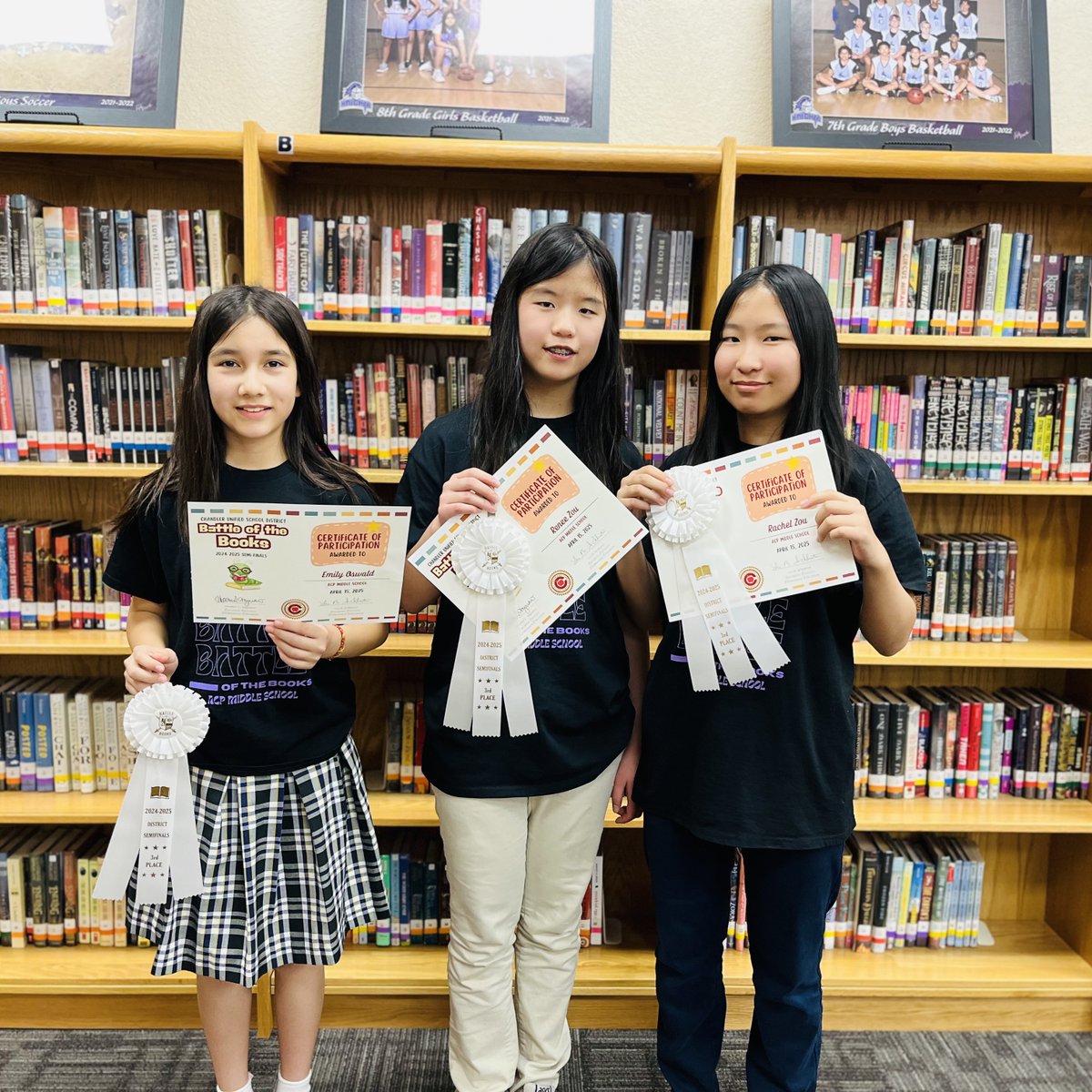 Congratulations to Emily Oswald, Renee Zou, and Rachel Zou for coming in 3rd at the Semifinals of Battle of the Books. Congratulations also to their coaches, Ms. Codd and Ms. Parzych! They will move on to the District Finals on Wednesday, April 30. 💜⚔️📚
#wearechandlerunified
