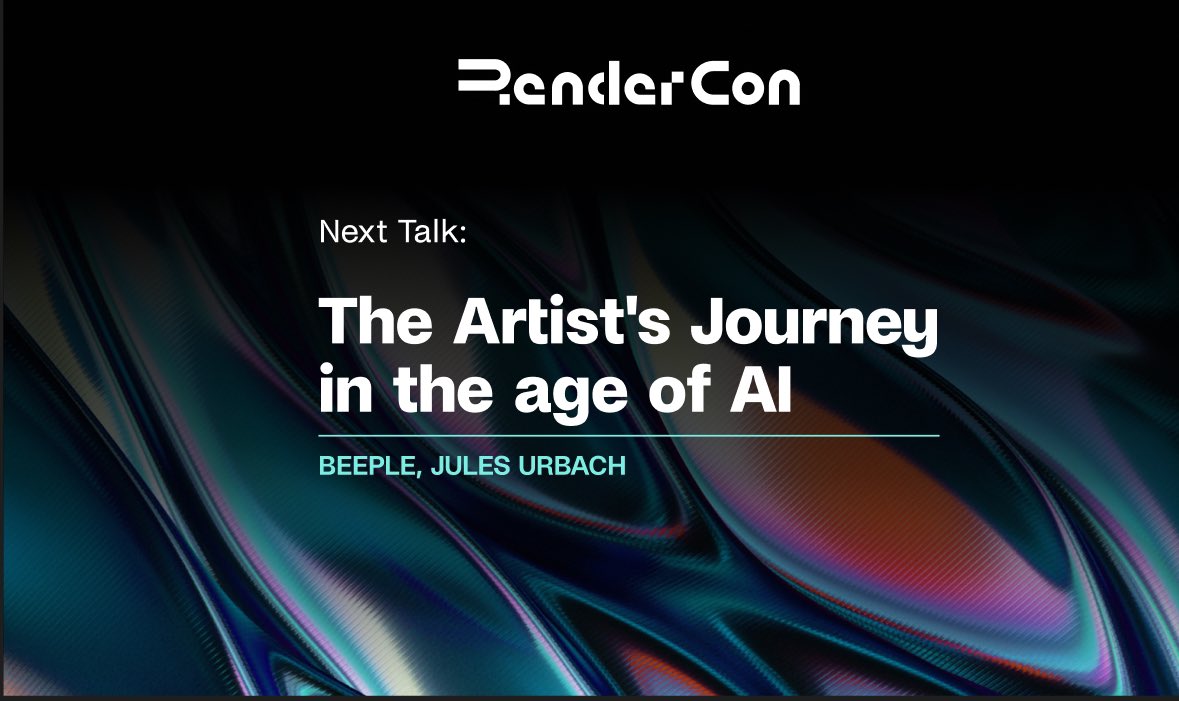 At #rendercon <a href="/beeple/">beeple</a> is live with <a href="/JulesUrbach/">Jules Urbach</a> on Mainstage discussing future of creative workflows in an age of AI