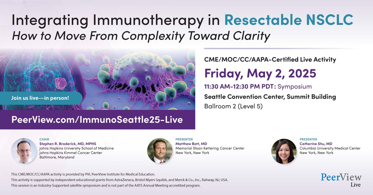 AATS (@aatshq) on Twitter photo SPONSORED: Join Stephen R. Broderick, MD, MPHS (<a href="/SBroderickMD/">Stephen R Broderick MD MPHS</a>) and colleagues on 5/2 at 11:30 AM PDT during #AATS25 for a #NSCLC #MedEd event. bit.ly/IO25T #Oncology #LungCancer #LCSM SPONSORED: Join Stephen R. Broderick, MD, MPHS (<a href="/SBroderickMD/">Stephen R Broderick MD MPHS</a>) and colleagues on 5/2 at 11:30 AM PDT during #AATS25 for a #NSCLC #MedEd event. bit.ly/IO25T #Oncology #LungCancer #LCSM