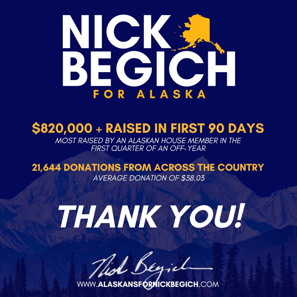 I am deeply grateful to the thousands of supporters who made our record-setting quarter possible. 

This strong start puts us in a solid position to hold this seat next year so we can continue to deliver results for all Alaskans. Thank you!
