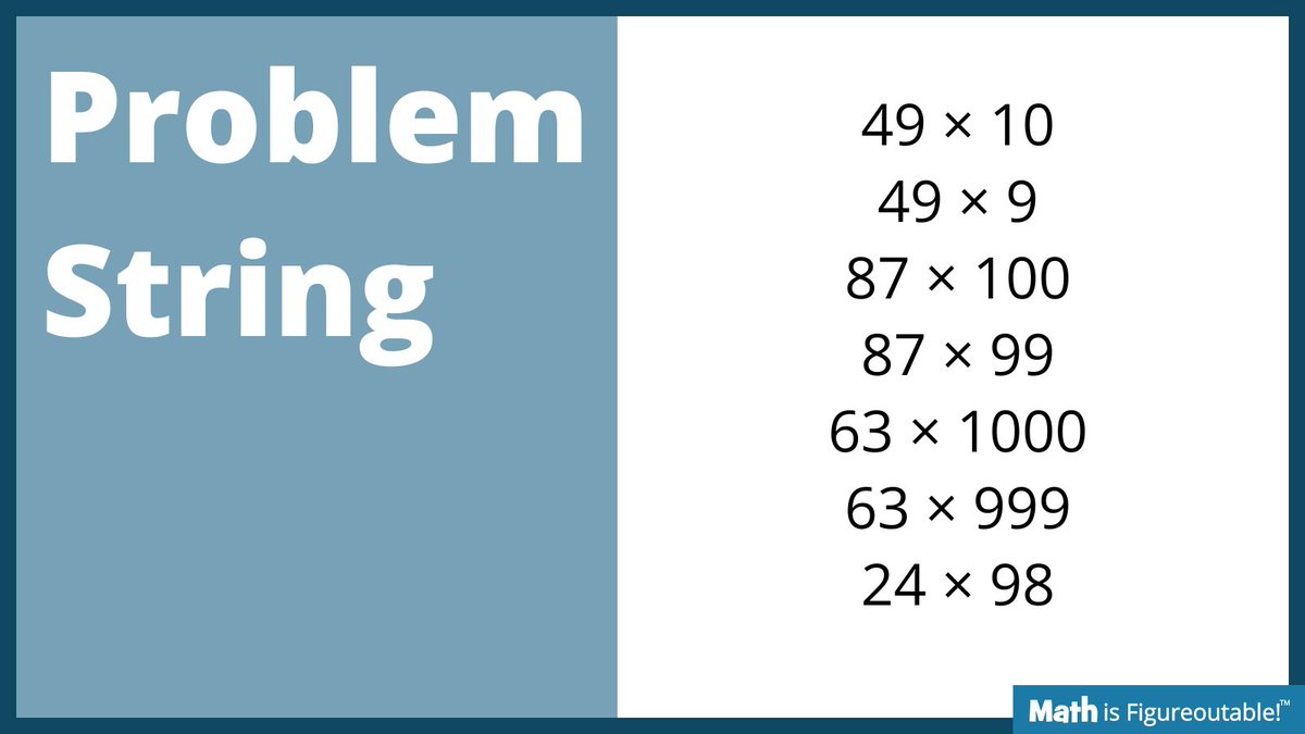 pwharris's tweet image. #TryThisTuesday
A #ProblemString building intuition to naturally lead to reasoning about multiplication!

Coolest routine out there!

-Give one at a time
-Ask about thinking
-Make thinking visible
-Repeat
-Compare!

#MathIsFigureOutAble #MTBoS #ITeachMath #MathEd