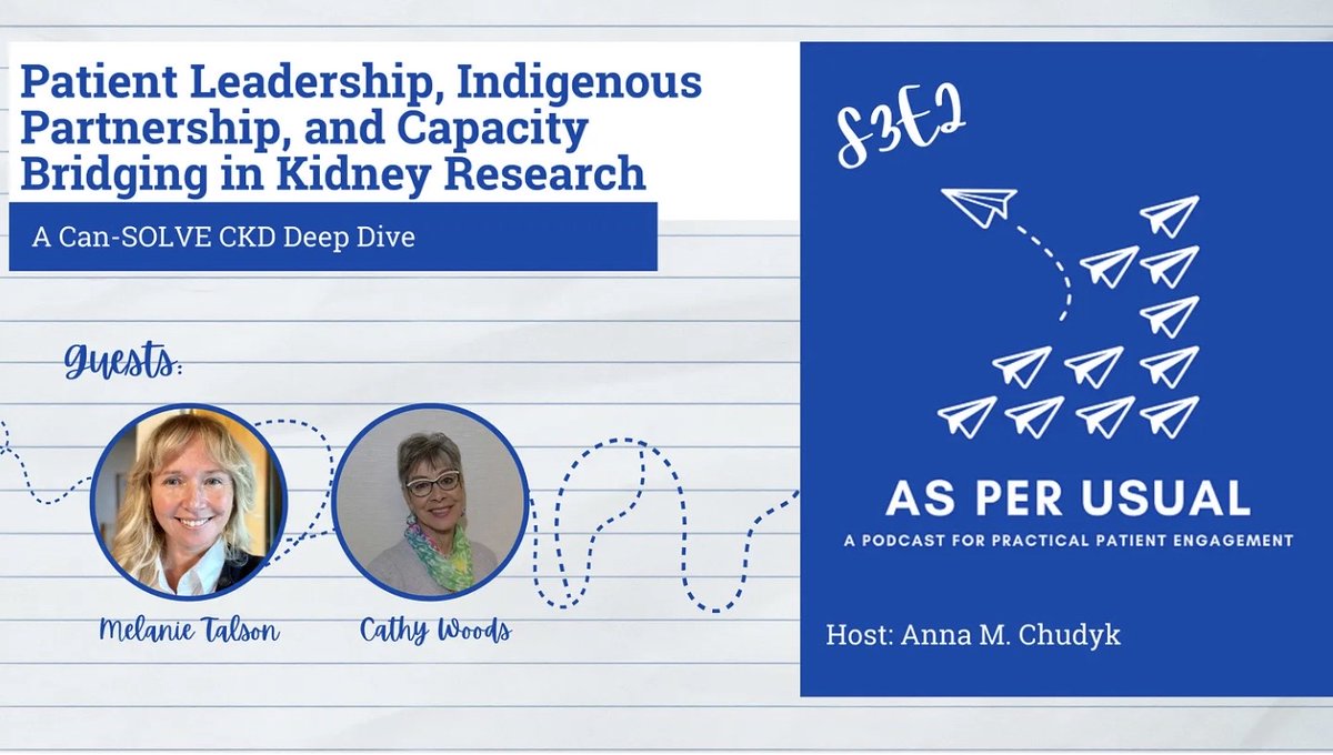 Don’t miss the latest asPERusual podcast featuring Can-SOLVE CKD's Melanie Talson and Cathy Woods in a deep dive on patient leadership, Indigenous partnership, and capacity bridging in kidney research.
🔗 Listen now: bit.ly/4ifpbtH
#PatientEngagement #IndigenousHealth