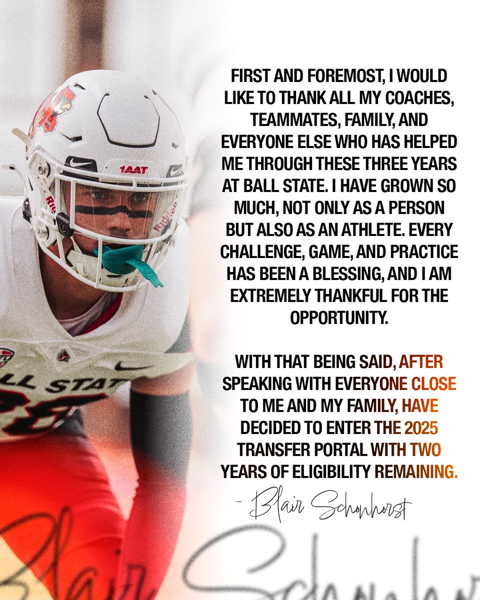 Blair Schonhorst (@blairschonhorst) on Twitter photo I will be entering the 2025 transfer portal with 2 years of eligibility left.
6’ 185lbs DB
Highlights from this spring and last season: youtu.be/wLvtERXE2YY
<a href="/CollegeFBPortal/">College Transfer Portal</a> I will be entering the 2025 transfer portal with 2 years of eligibility left.
6’ 185lbs DB
Highlights from this spring and last season: youtu.be/wLvtERXE2YY
<a href="/CollegeFBPortal/">College Transfer Portal</a>