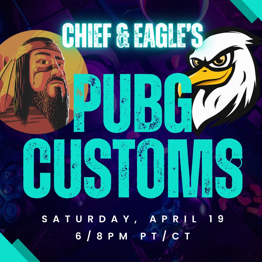 🦅 Sat., April 19th - PUBG Customs
11 chaotic match types. One eagle’s madness.

Fight Club
Bang Bang Headhunt
Arm’s Race
.45 Gunslinger
Whispers in the Fog
Boom Bros
Ready to Rambo
Red Rocket
Birds of Prey
Primal Combat
Tagged &amp; Hunted

EagleScree.ch
#PUBG #CustomGames