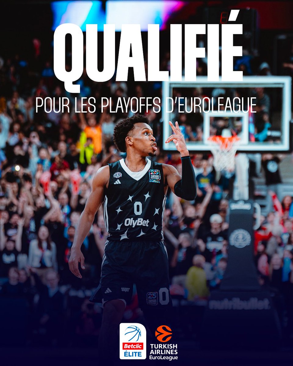 Betclic_ELITE's tweet photo. 😱 HISTORIQUE ! LE PARIS BASKETBALL SE QUALIFIE POUR LES PLAYOFFS DE L’EUROLEAGUE !

Les parisiens remportent le Play-IN face au Real Madrid, club le plus titré dans la compétition.

2 clubs français en Playoffs 🤩🇫🇷 https://t.co/QV2jdjjveV