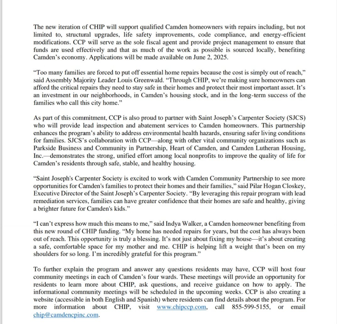 Camden Community Partnership announce the relaunch of the Camden Home Improvement Program (CHIP)