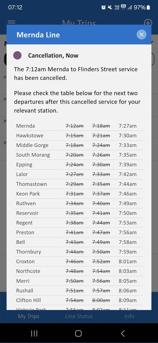 thatkazb's tweet photo. @metrotrains Although, according to notify, even that one has been cancelled now https://t.co/idPavgtBSd