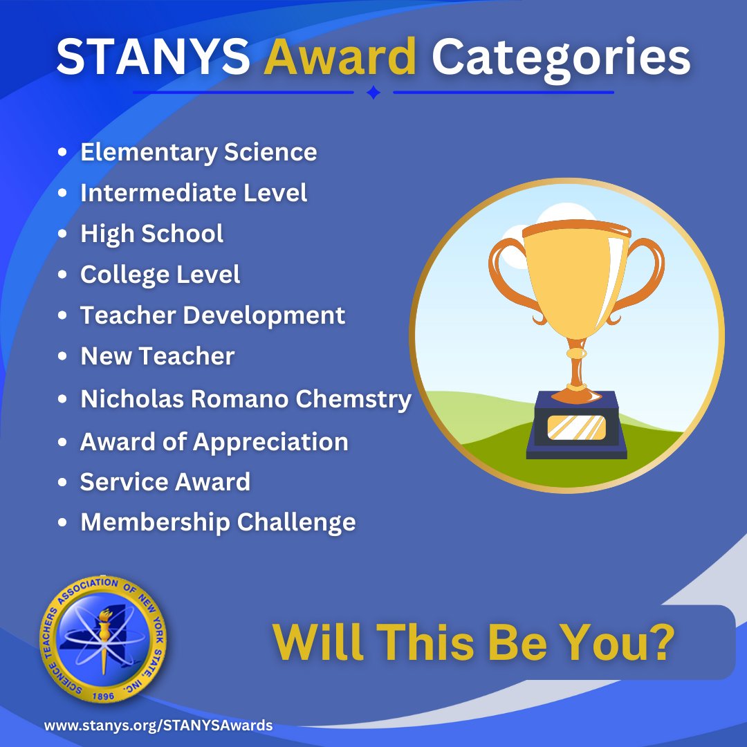 Do you know a science educator who deserves a standing ovation?

Nominate them (or yourself!) for a STANYS Award by May 15!

Let’s celebrate the people making STEM unforgettable.
🔗 stanys.org/STANYSAwards

#STANYS25 #STEMchampions #ScienceEducators