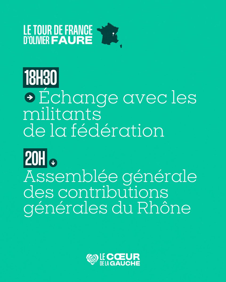 Le Coeur de la gauche ! (@coeurdelagauche) on Twitter photo Demain, direction le Rhône pour la deuxième journée du tour de France d’<a href="/faureolivier/">Olivier Faure</a>
👉 Au programme : un temps d’échange avec les militants et une assemblée générale pour porter notre contribution #leCœurDeLaGauche 🌹 Demain, direction le Rhône pour la deuxième journée du tour de France d’<a href="/faureolivier/">Olivier Faure</a>
👉 Au programme : un temps d’échange avec les militants et une assemblée générale pour porter notre contribution #leCœurDeLaGauche 🌹