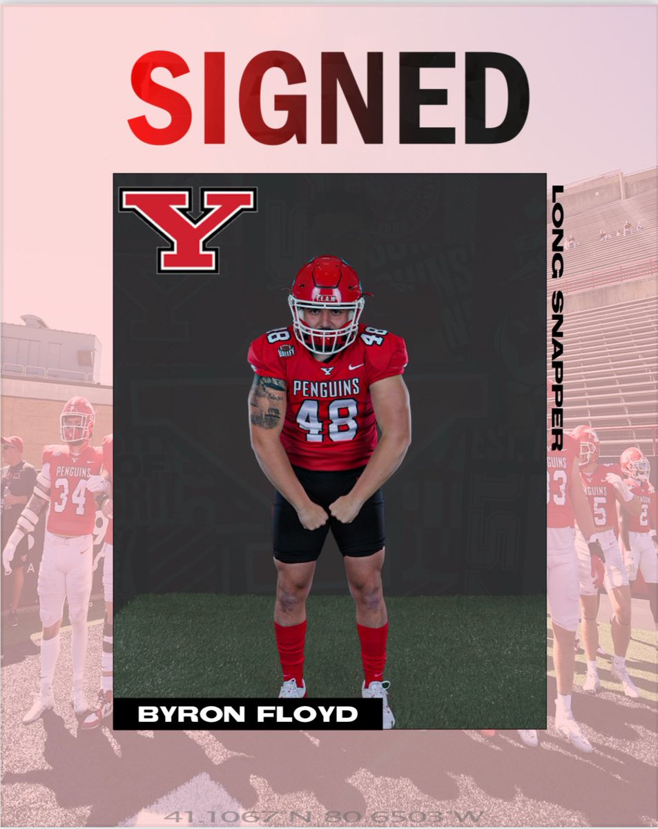 Byron Floyd (@byron_floyd) on Twitter photo Honored to be joining <a href="/ysufootball/">Youngstown State Football</a> for my final collegiate season! Grateful for every step of this journey. Fired up to join an elite #Teams room!
#OneLastRide #GoGuins #YSUFootball <a href="/YSUsports/">Youngstown State Penguins</a> <a href="/youngstownstate/">Youngstown State University</a> <a href="/1coachshep/">Pat Shepard</a> <a href="/fbcoachdp/">Doug Phillips</a> Honored to be joining <a href="/ysufootball/">Youngstown State Football</a> for my final collegiate season! Grateful for every step of this journey. Fired up to join an elite #Teams room!
#OneLastRide #GoGuins #YSUFootball <a href="/YSUsports/">Youngstown State Penguins</a> <a href="/youngstownstate/">Youngstown State University</a> <a href="/1coachshep/">Pat Shepard</a> <a href="/fbcoachdp/">Doug Phillips</a>