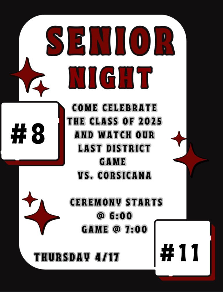 Mark your calendars for SENIOR NIGHT this Thursday!