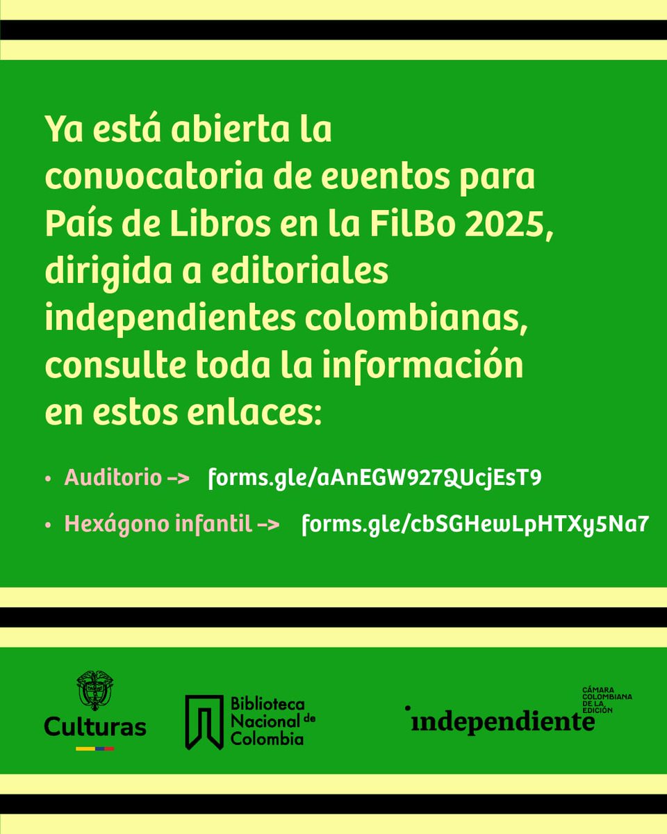leo_independ's tweet photo. 🌟 Regresa País de Libros en la Feria Internacional del Libro de Bogotá. Postula tus charlas y lanzamientos para la programación del auditorio y el hexágono infantil. 

🌟Auditorio https://t.co/xbeKltmg0h
🌟Hexágono https://t.co/V1WDtKp8ty

#paísdelibros #edicionindependiente https://t.co/q6FHybqpF7