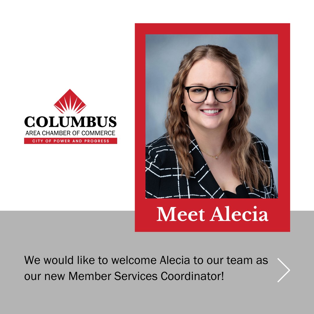 🌟 Meet Alecia Mertz, Our New Member Services Coordinator! 🌟

We’re excited to introduce Alecia Mertz as the newest member of our team at the Columbus Area Chamber of Commerce! 🎉