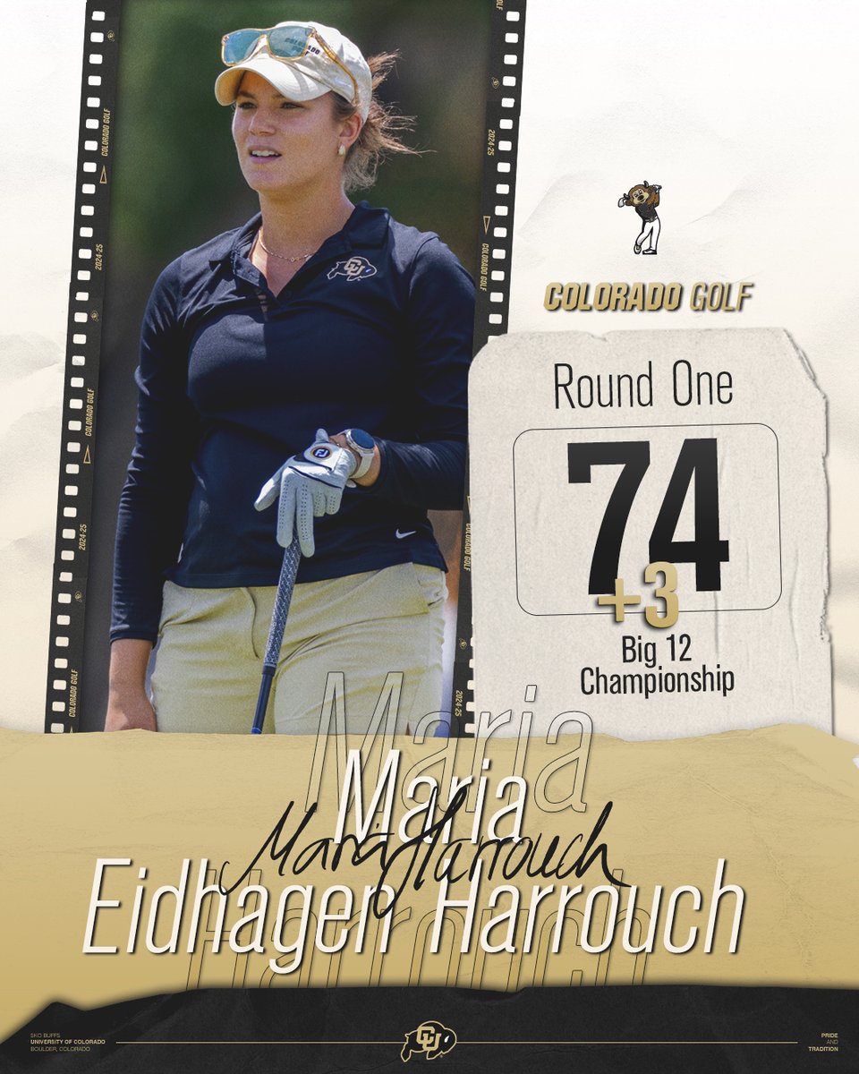 CUBuffsWGolf's tweet image. Buffs with some work to do Tuesday, 14th after Round 1 of the Big 12 Championship at +20. Maria Eidhagen Harrouch led the Buffs in Round 1 with a 74.