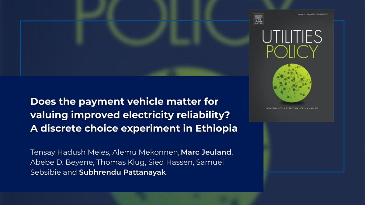 "Does the payment vehicle matter for valuing improved electricity reliability? A discrete choice experiment in Ethiopia," co-authored by Marc Jeuland and Subhrendu Pattanayak, is published in Utilities Policy.

Read the paper: sciencedirect.com/science/articl…