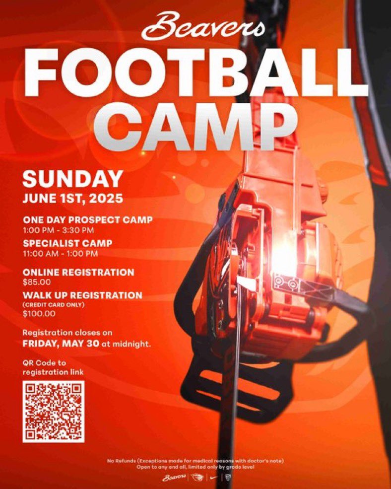 Thank you for the camp invite <a href="/BeaverFootball/">Oregon State Football</a>