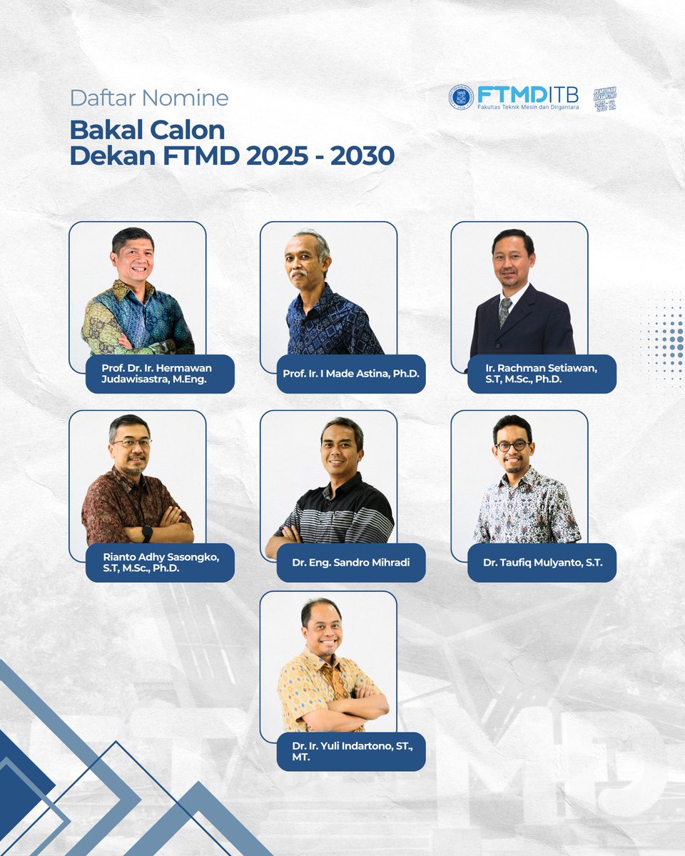ftmd_itb's tweet photo. Halo #FTMDers!

Sudah tahu siapa saja Nomine Bakal Calon Dekan FTMD ITB 2025-2030? 

Ikuti informasi lengkapnya di:
 https://t.co/WcZtYaM3Ok

Siapa jagoanmu di Pemilihan Dekan FTMD ITB 2025–2030 saat ini? Tulis di kolom komentar ya! https://t.co/Wj1zgByKLv