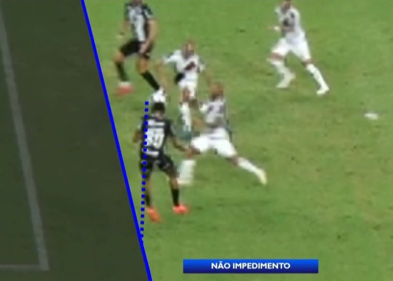 Rodtvclub's tweet photo. O VAR marcou a LINHA DE IMPEDIMENTO NO PÉ DO JOGADOR, que bizarro essa arbitragem do Brasileirão #CEAxVAS #vasco #CearáSC https://t.co/FWTuaxVtoL