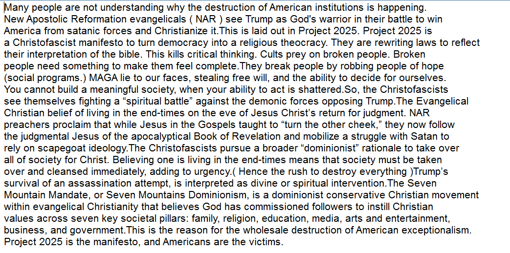 Senior McGeezer (@mcgeezer73) on Twitter photo <a href="/jonfavs/">Jon Favreau</a> Their job is to install a Christofascist regime.
Human laws don't count.
youtube.com/watch?v=sgu62Oโฆ
End Times:
theguardian.com/us-news/ng-intโฆ
Project 2025 is real, and Americans are it's victims <a href="/jonfavs/">Jon Favreau</a> Their job is to install a Christofascist regime.
Human laws don't count.
youtube.com/watch?v=sgu62Oโฆ
End Times:
theguardian.com/us-news/ng-intโฆ
Project 2025 is real, and Americans are it's victims