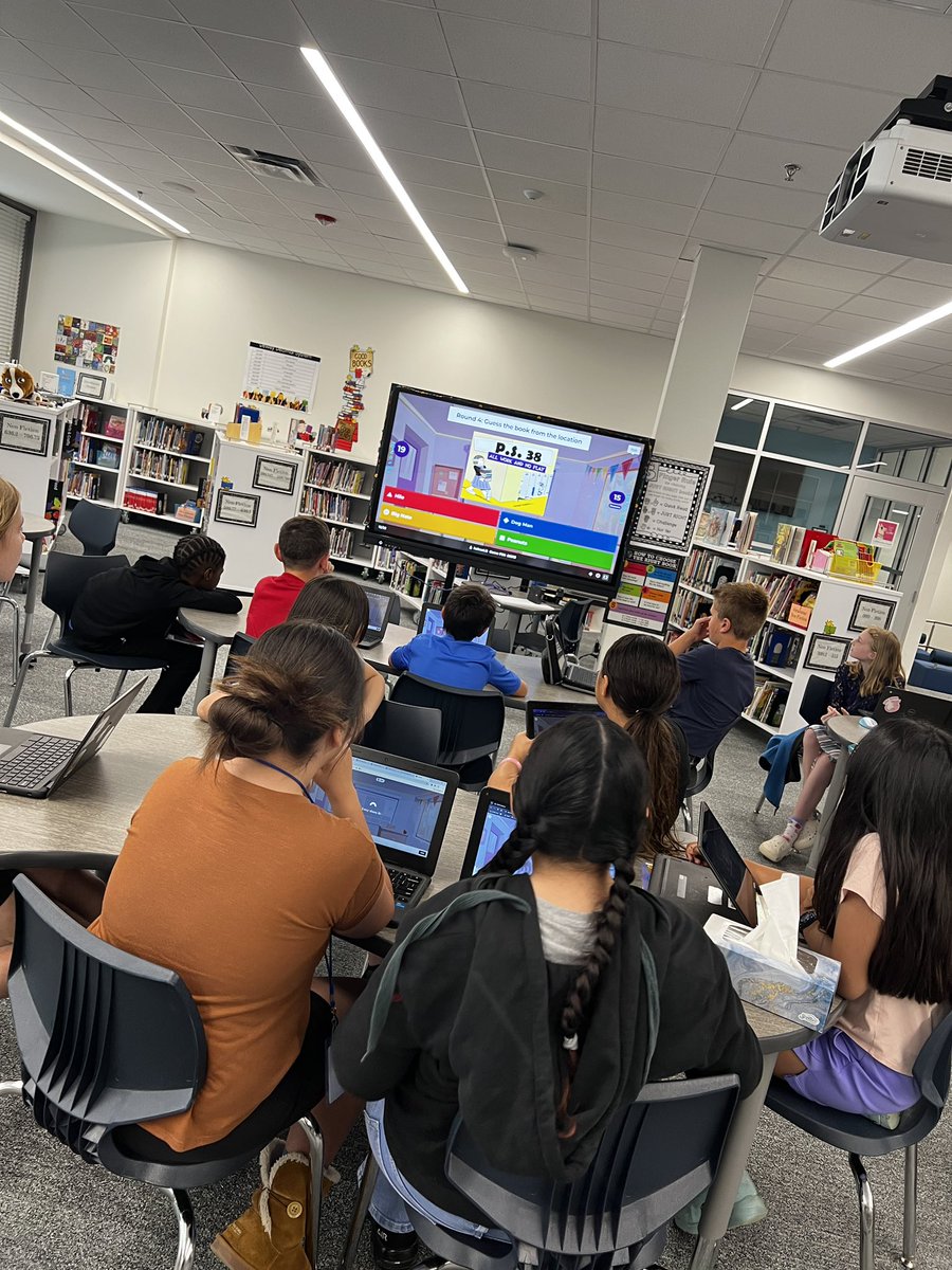 Name That Book Kahoot with 5th grade this week. I love hearing “That is a great book!” Or “I know this one, I read it!”  #DESisBEST #GCISDLibs