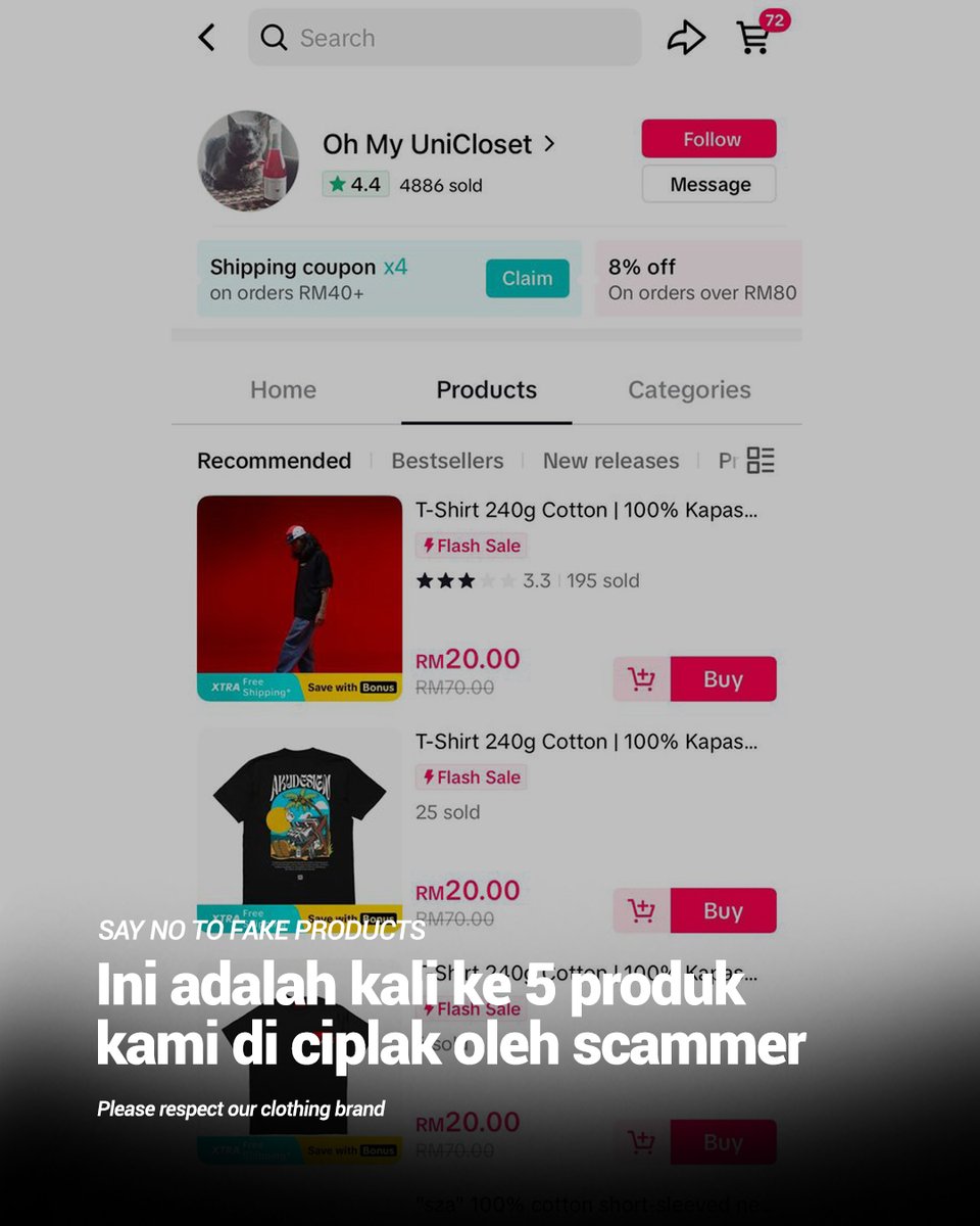 akudesign's tweet photo. Don’t Ctrl+C &amp; Ctrl+V
Don’t buy fake items
Don’t support scammer account

Beberapa minggu lepas kami dpt banyak report di DM dari adcters tentang ada org menjual fake products Akudesign termasuk design yg baru😱 Action sudah di ambil will see how it works, tunggu surat sampai🤘 https://t.co/JPMdMll5Jt